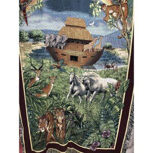 The Gathering Noah's Ark Animals Charming Blanket Throw 72X48 Wall Hang